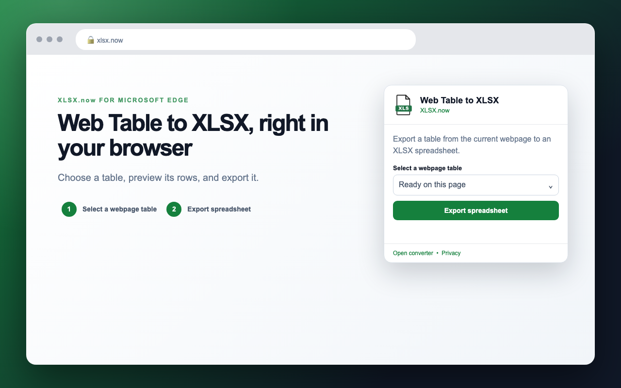 Web Table to XLSX overview